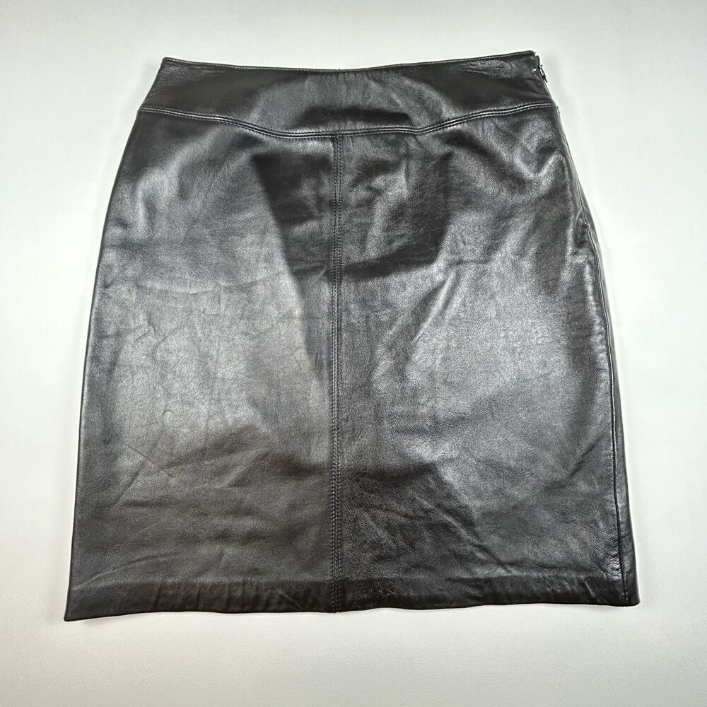 Vintage Croft & Barrow Lambskin Leather Pencil Skirt Size 10 Black 90s Y2K Lined